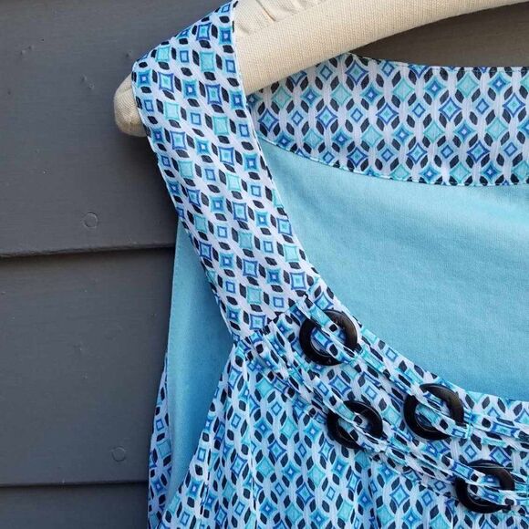 Roz & Ali Blue Print Sleeveless Top Size XL - Picture 9 of 11